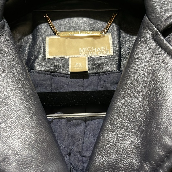 MICHAEL BY MICHAEL KORS MOTO MIDNIGHT BLUE BLACK LEATHER JACKET & GOLD HARDWARE - Picture 4 of 11